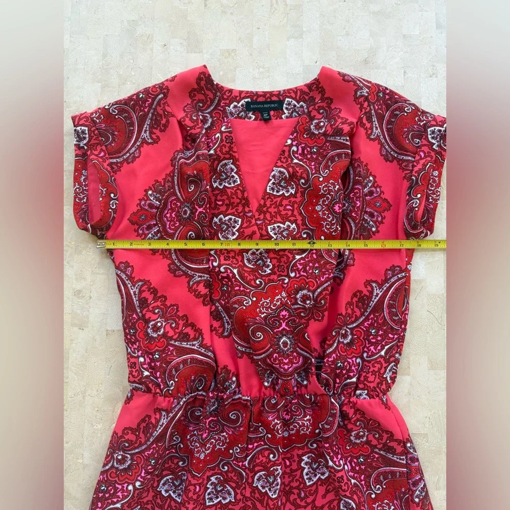 Banana Republic Women's SZ 8P Red Paisley Pattern Boho Romper/Jumpsuit‎ Lined